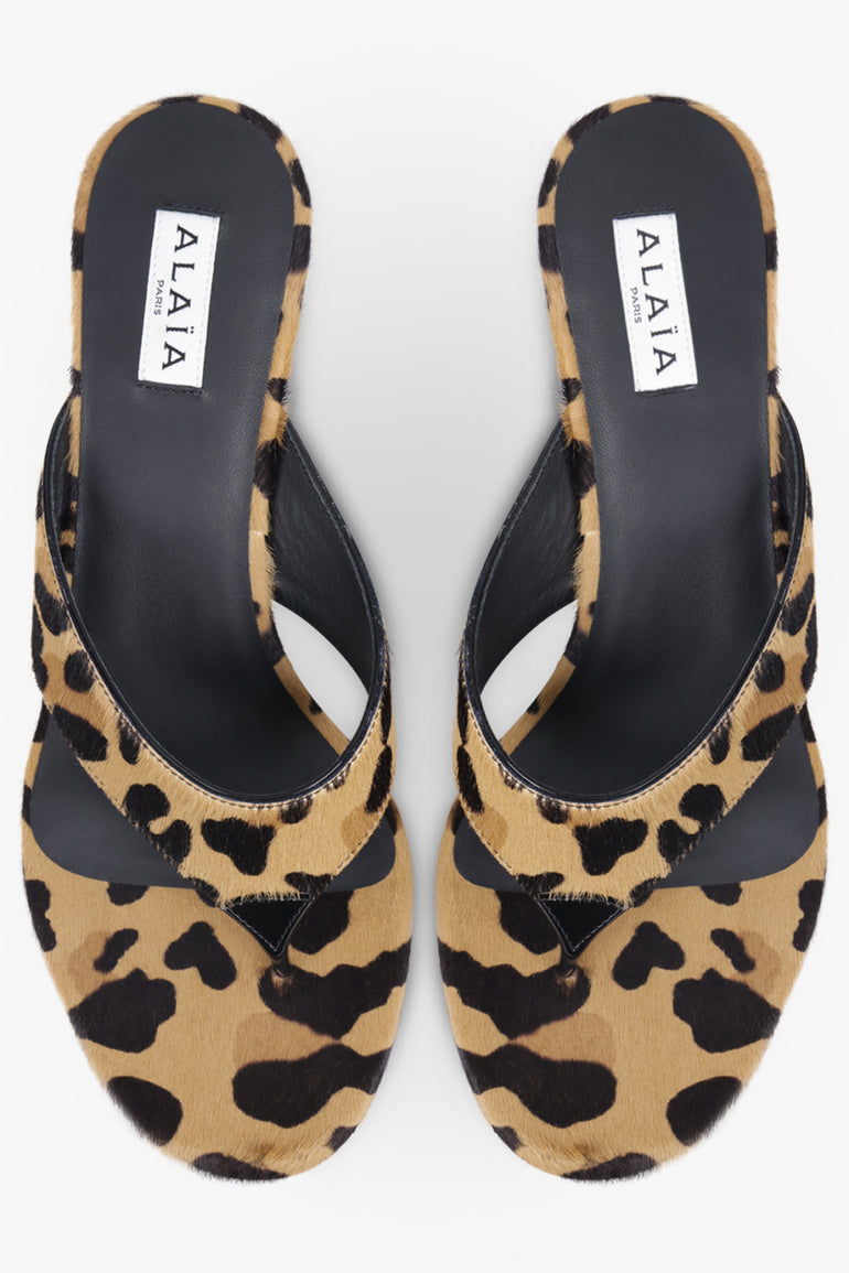 ALAIA SHOES Leopard Print 55mm Thong Mule | Sepia Brown