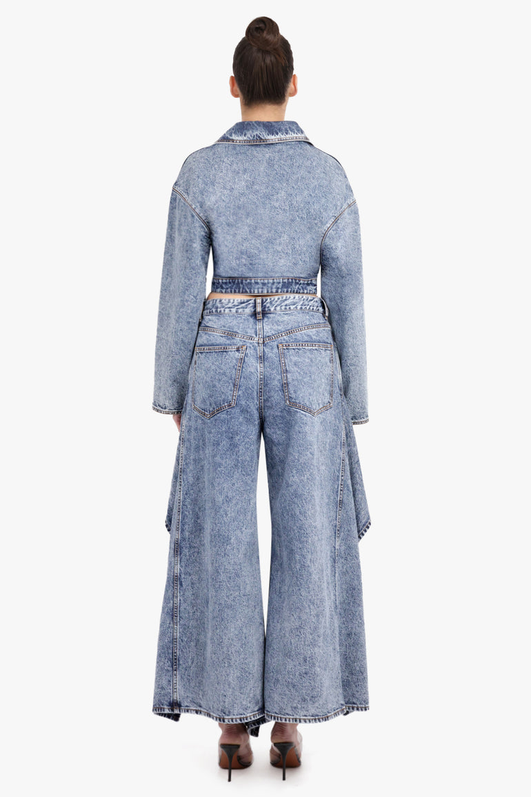 ALAIA RTW Spiral Wrap Cropped L/S Denim Jacket | Snow Blue