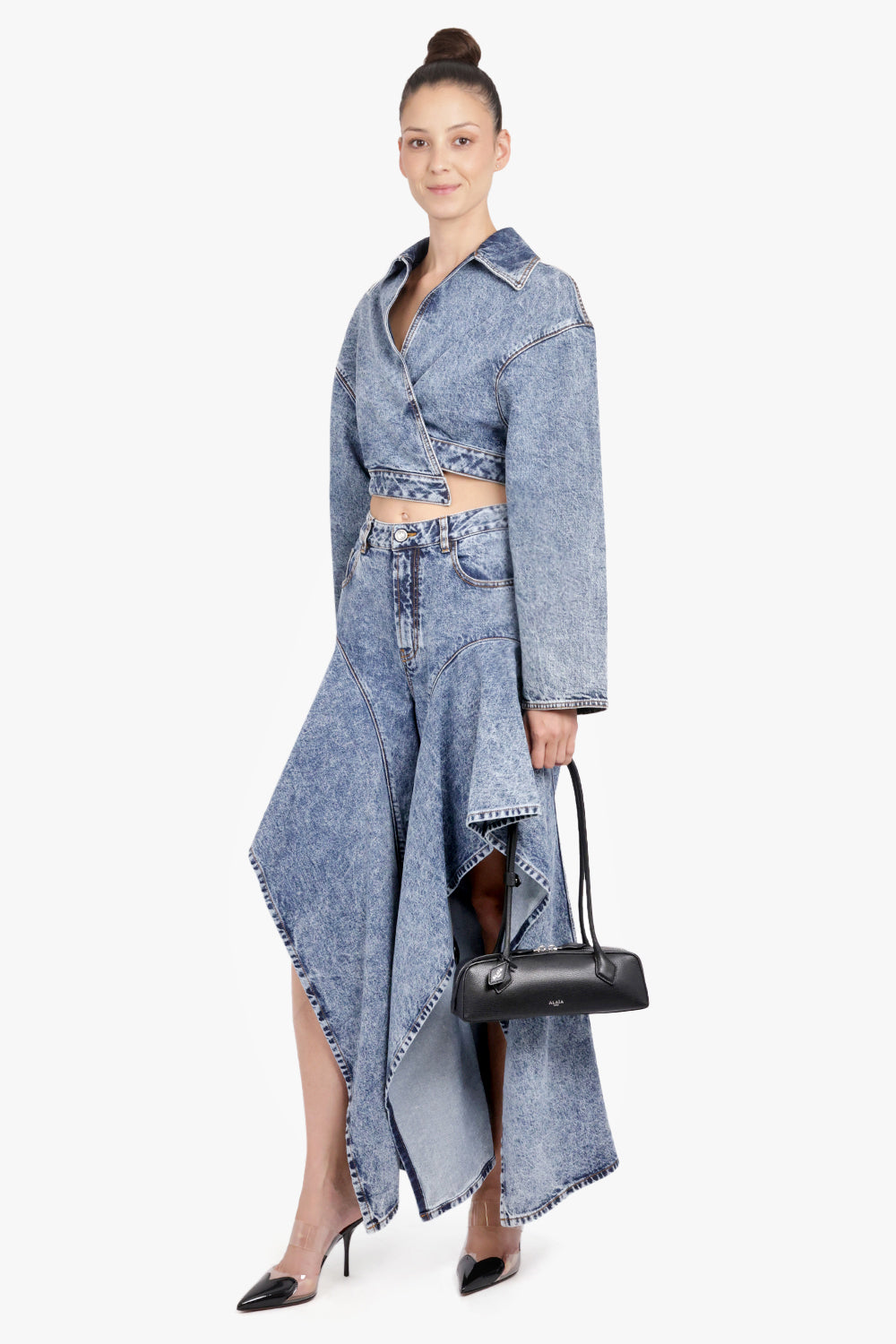 ALAIA RTW Ruffle Layer Denim Jean | Snow Blue