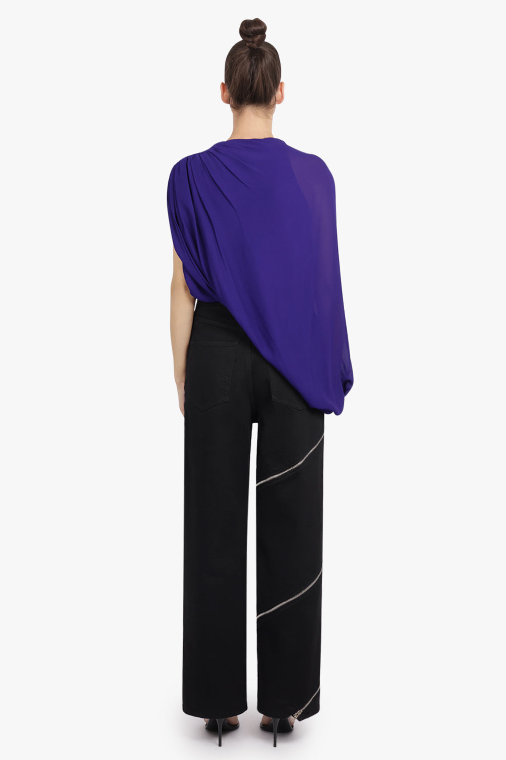 ALAIA RTW Spiral Zip Detail Denim Straight Leg Pant | Black