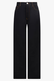 ALAIA RTW Stretch Belt Low-Waist Loose Denim Pants | Black