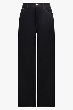 ALAIA RTW Stretch Belt Low-Waist Loose Denim Pants | Black
