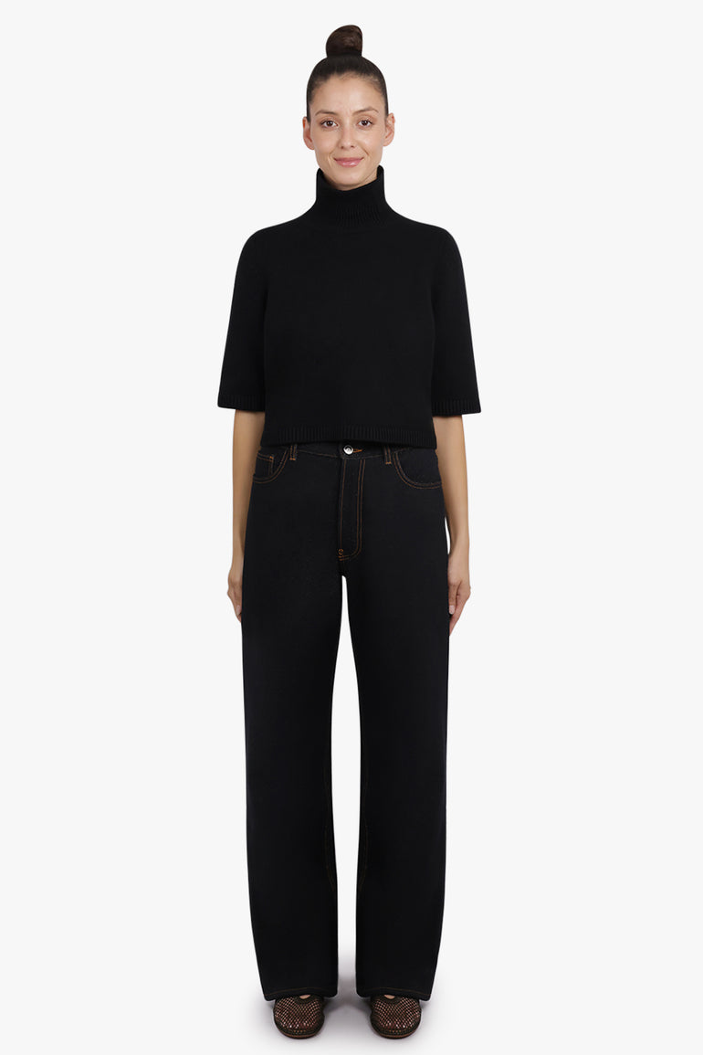 ALAIA RTW Stretch Belt Low-Waist Loose Denim Pants | Black