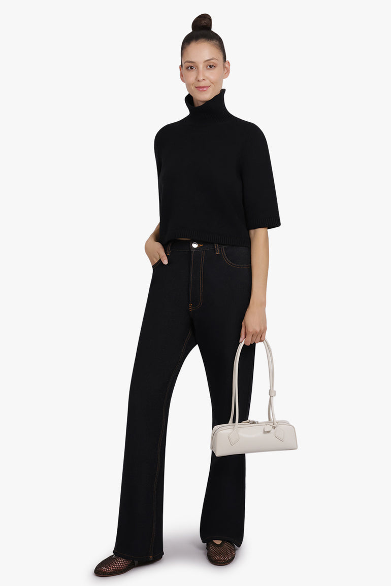 ALAIA RTW High-Neck S/S Cropped Knit | Black