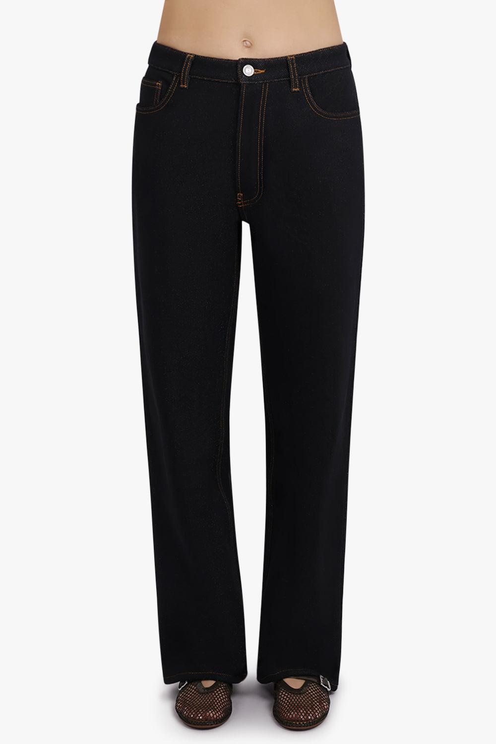 ALAIA RTW Stretch Belt Low-Waist Loose Denim Pants | Black