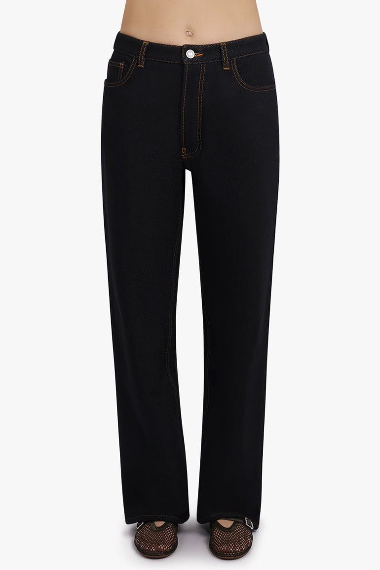 ALAIA RTW Stretch Belt Low-Waist Loose Denim Pants | Black