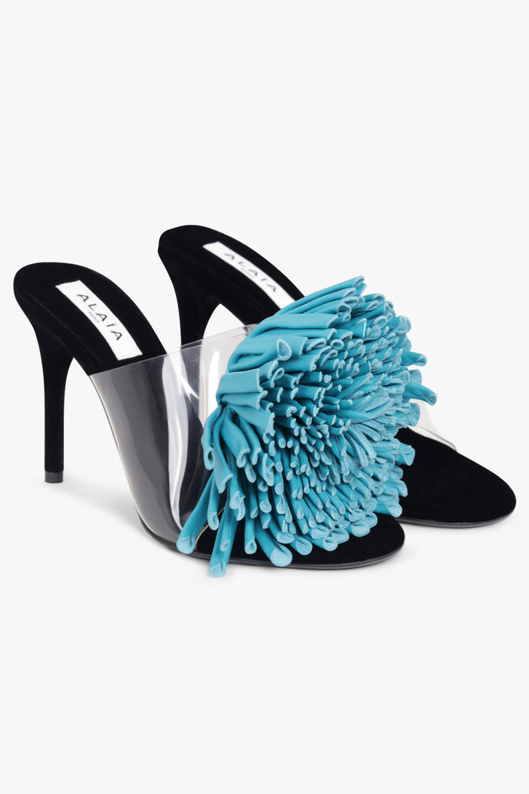ALAIA SHOES Asymmetric Flower 90MM Heel | Turquoise