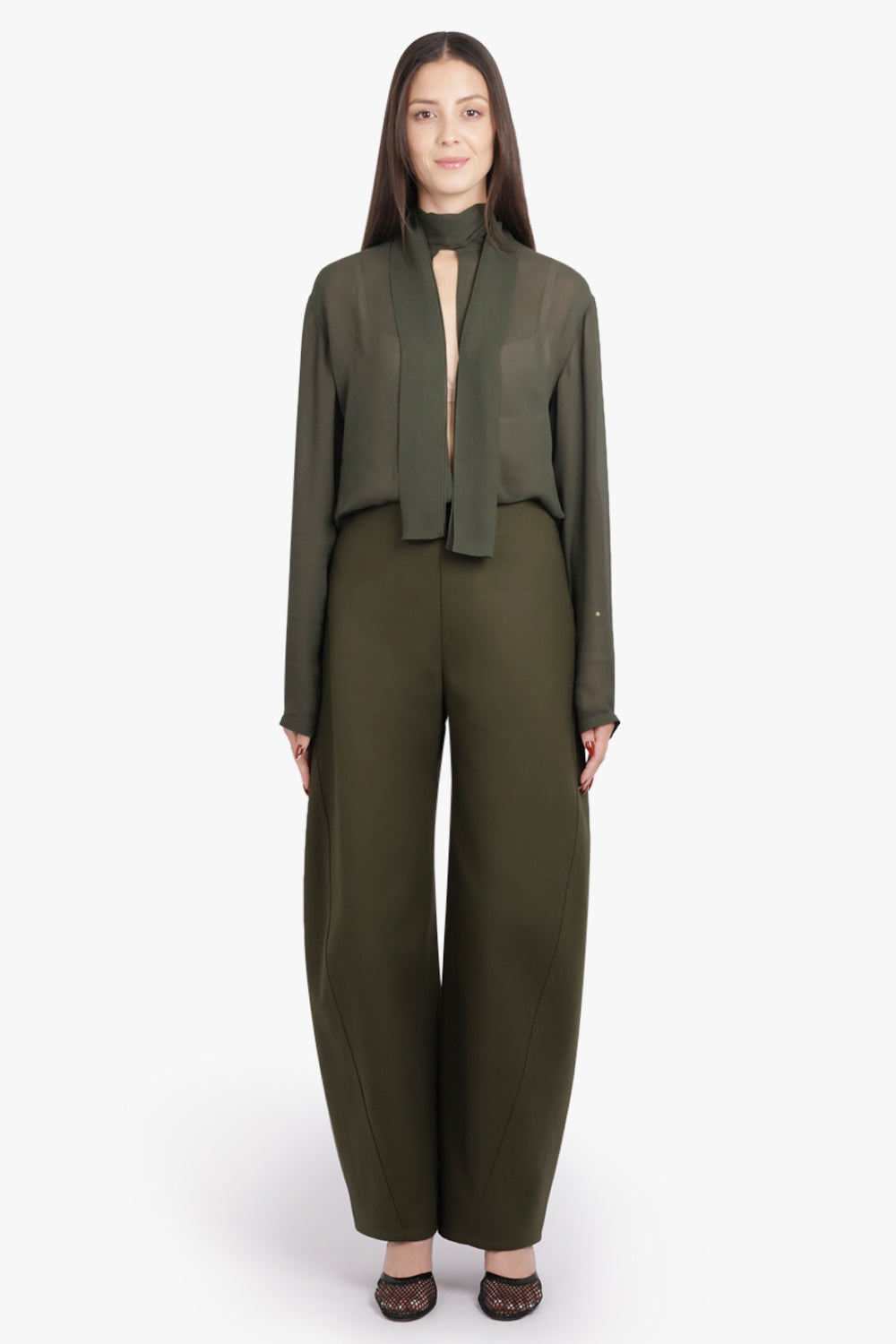 ALAIA RTW Twisted Curved Leg Pant | Olive Green