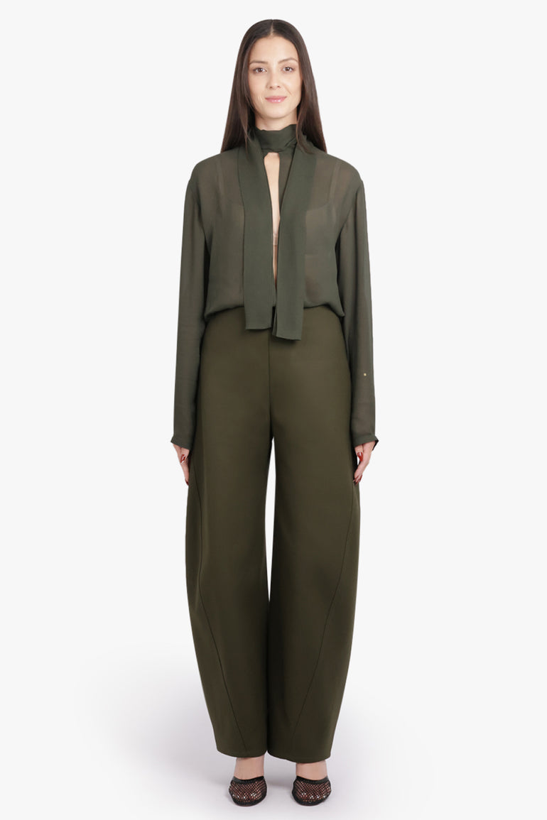 ALAIA RTW Twisted Curved Leg Pant | Olive Green