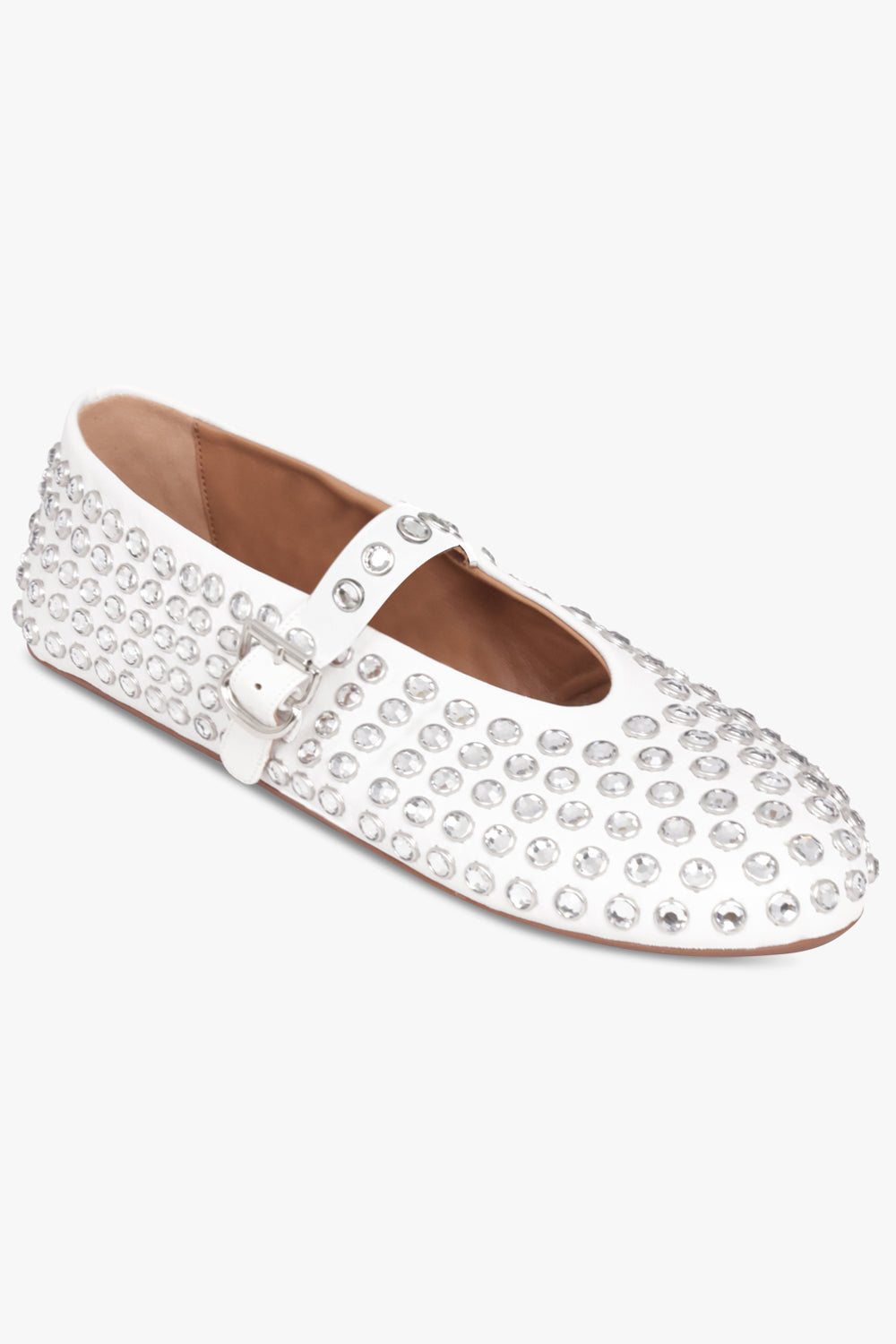 ALAIA SHOES Crystal Embellished Ballet Flat | White