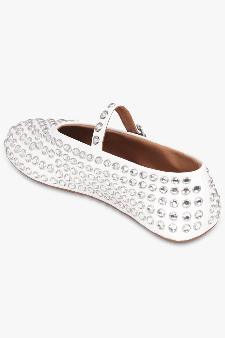 ALAIA SHOES Crystal Embellished Ballet Flat | White