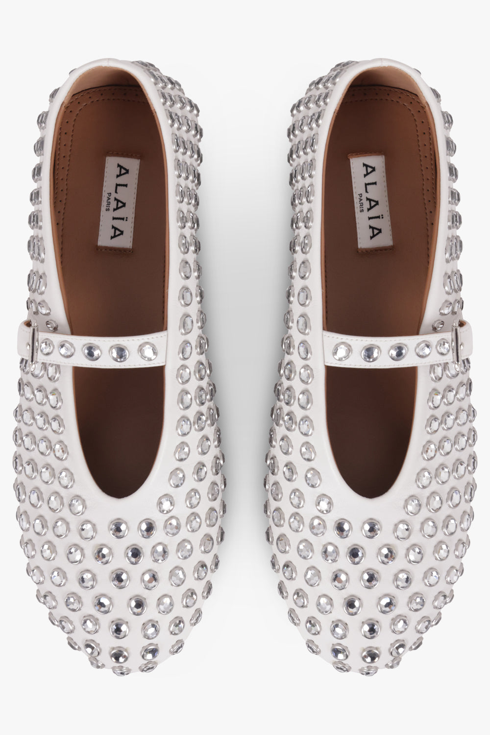 ALAIA SHOES Crystal Embellished Ballet Flat | White