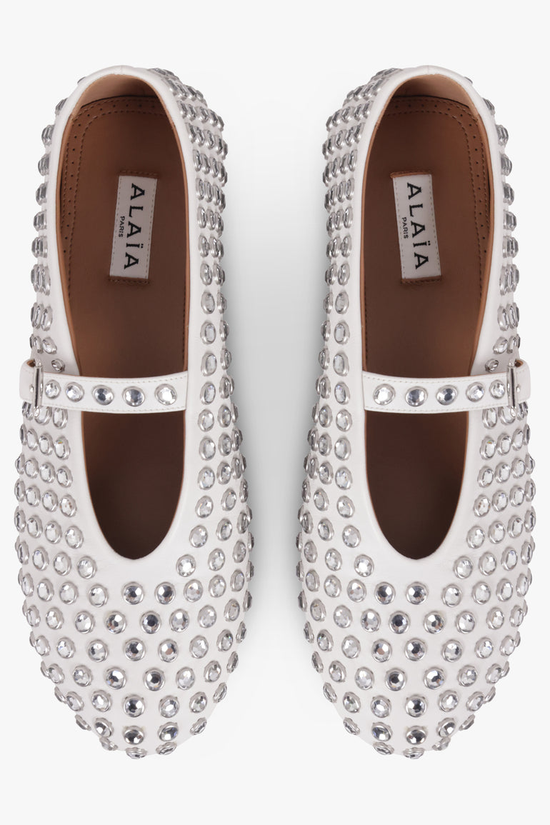 ALAIA SHOES Crystal Embellished Ballet Flat | White