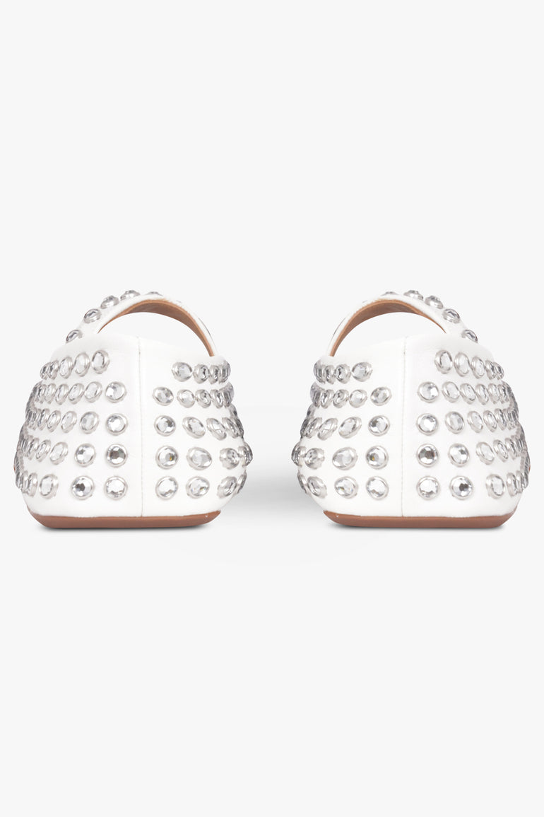 ALAIA SHOES Crystal Embellished Ballet Flat | White