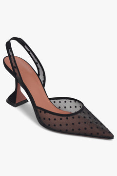 AMINA MUADDI SHOES Holli Polka Dot Lace 70MM Slingback Heel | Black