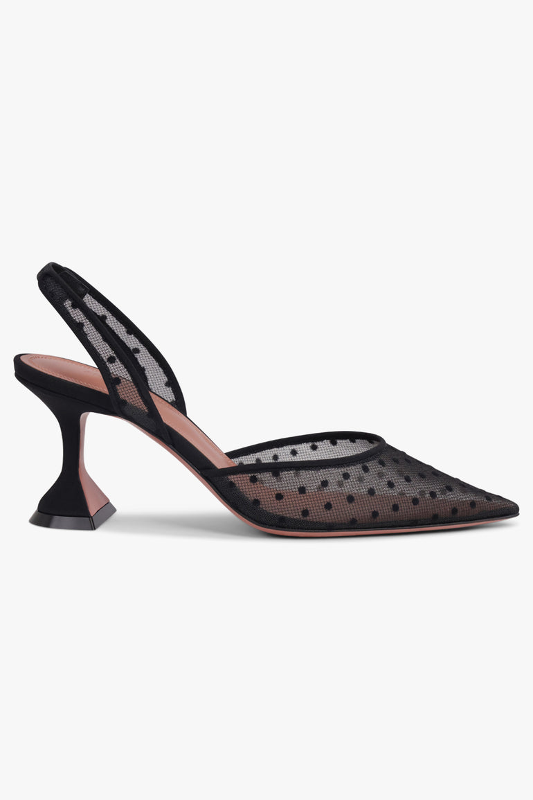 AMINA MUADDI SHOES Holli Polka Dot Lace 70MM Slingback Heel | Black