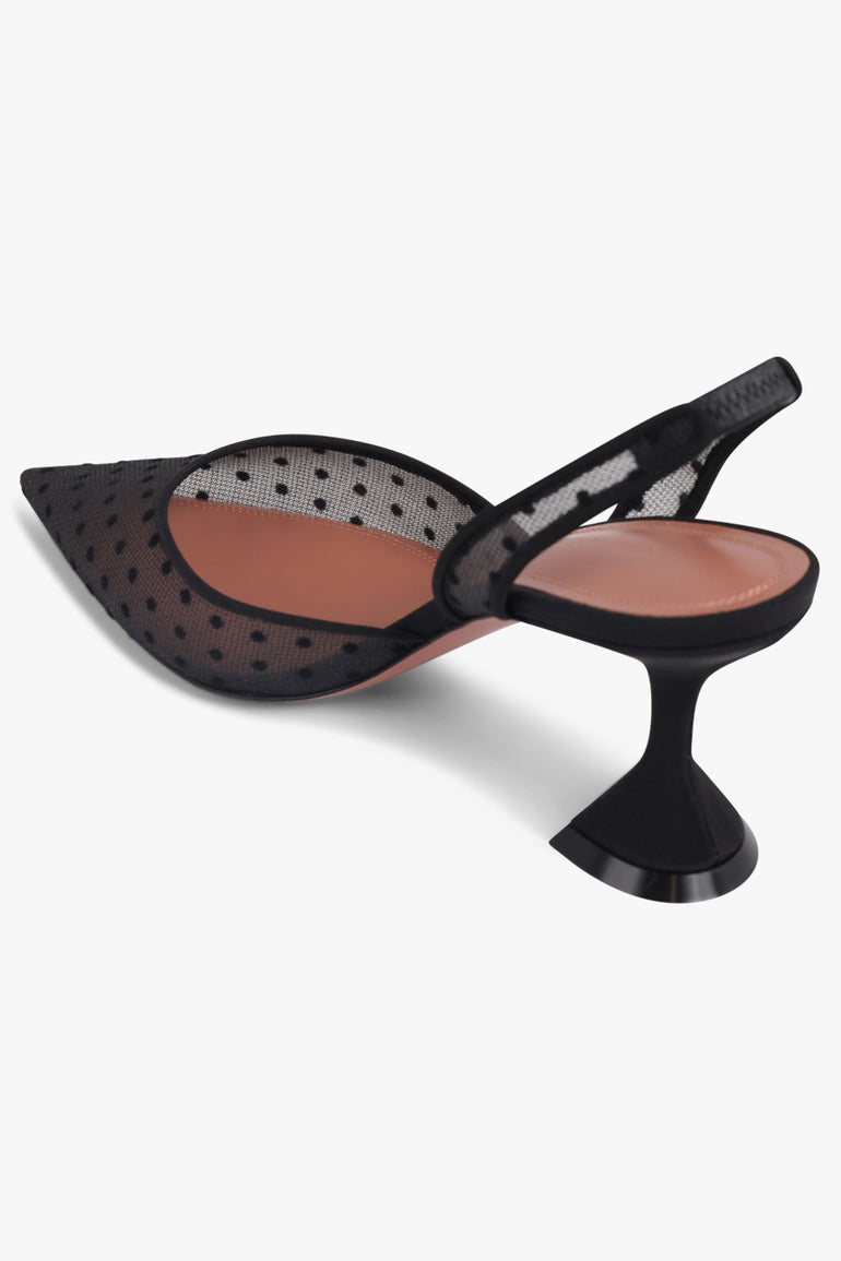 AMINA MUADDI SHOES Holli Polka Dot Lace 70MM Slingback Heel | Black