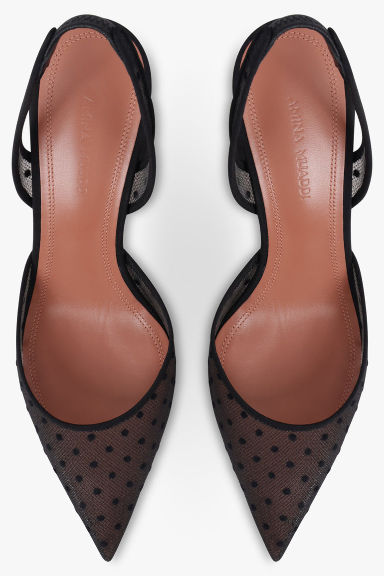 AMINA MUADDI SHOES Holli Polka Dot Lace 70MM Slingback Heel | Black