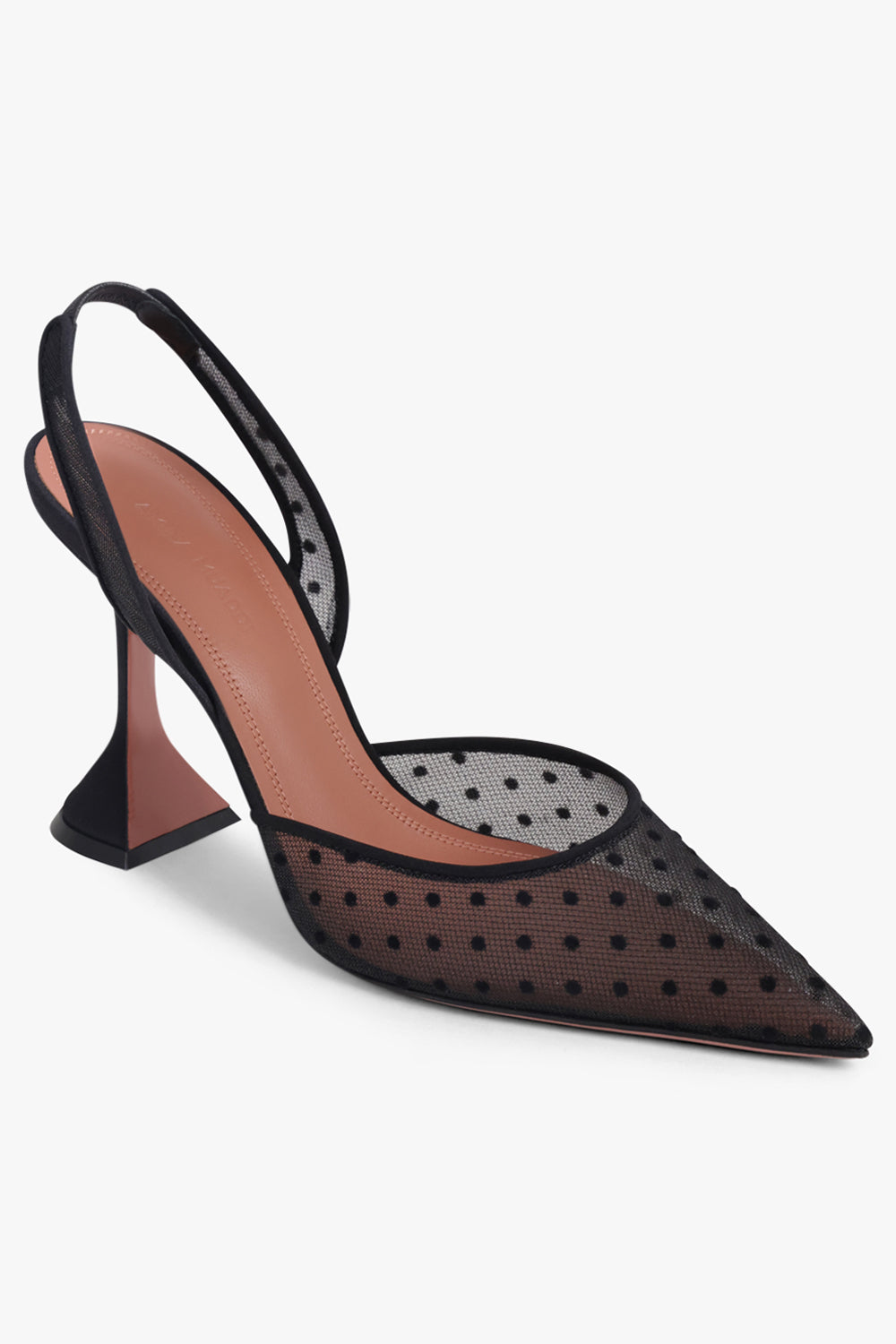 AMINA MUADDI SHOES Holli Polka Dot Lace 95MM Slingback Heel | Black