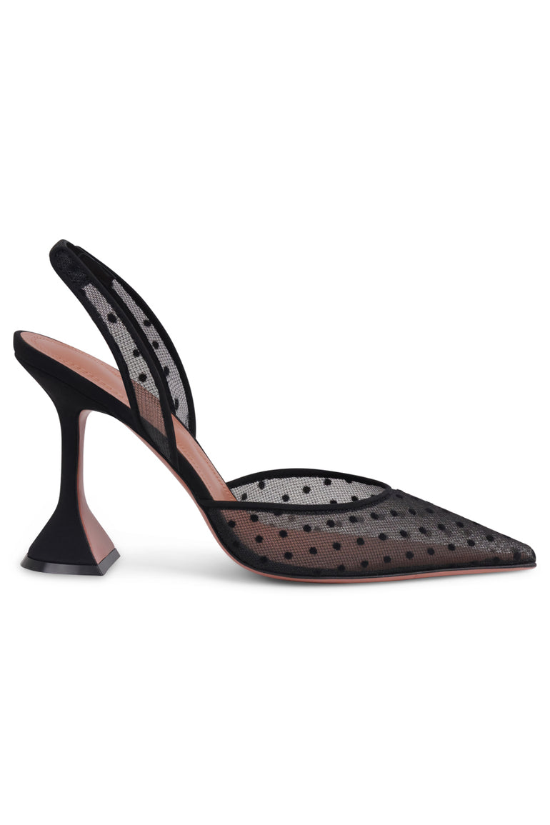 AMINA MUADDI SHOES Holli Polka Dot Lace 95MM Slingback Heel | Black