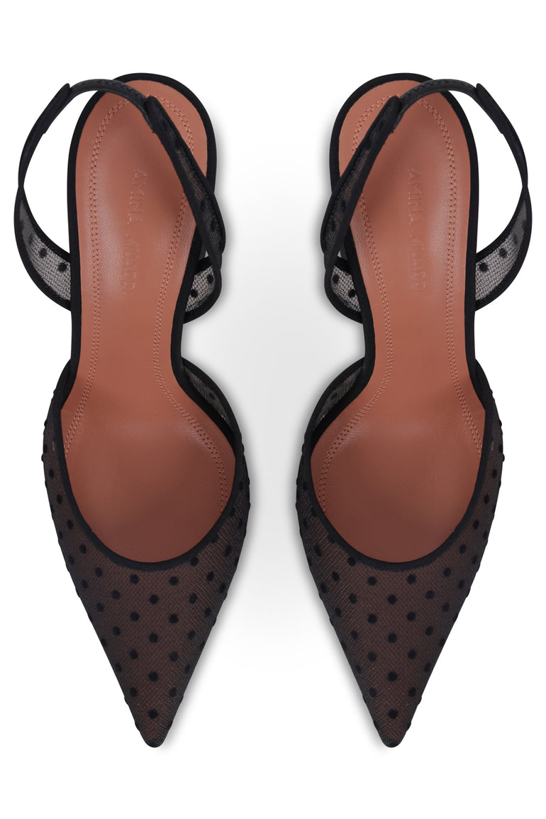 AMINA MUADDI SHOES Holli Polka Dot Lace 95MM Slingback Heel | Black