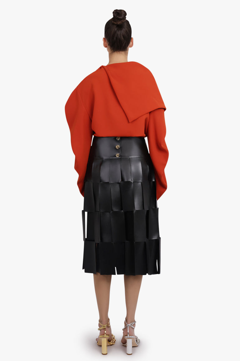 AWAKE MODE RTW Double-Layered Rectangle Midi Skirt | Black