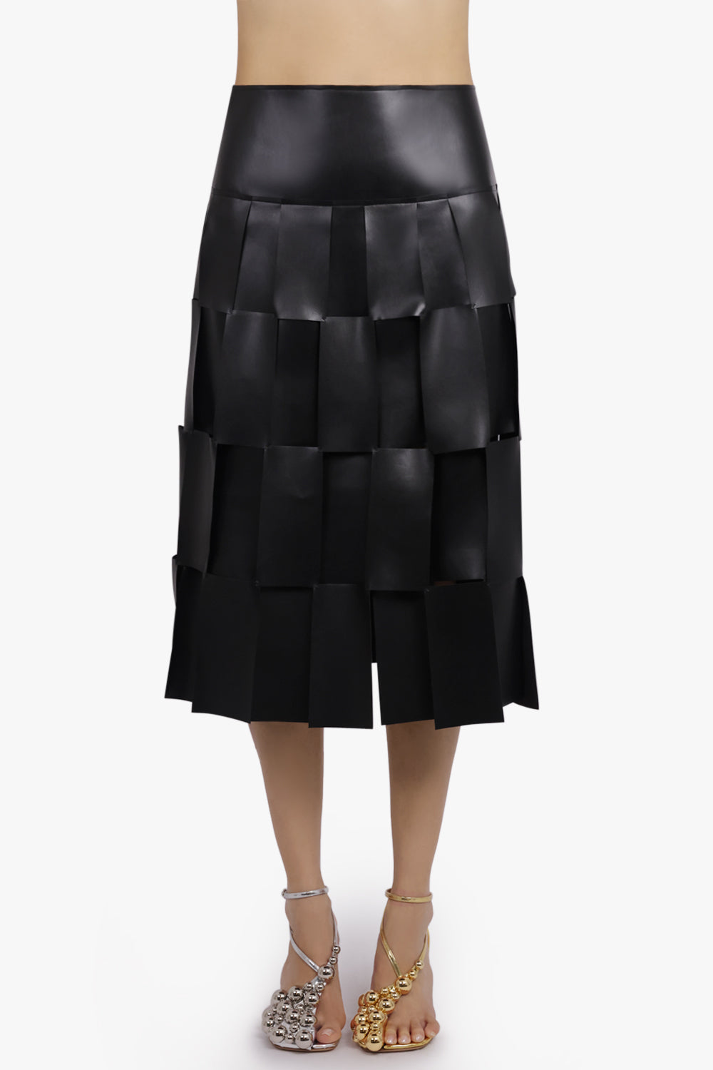 AWAKE MODE RTW Double-Layered Rectangle Midi Skirt | Black