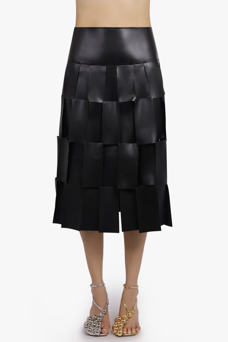 AWAKE MODE RTW Double-Layered Rectangle Midi Skirt | Black