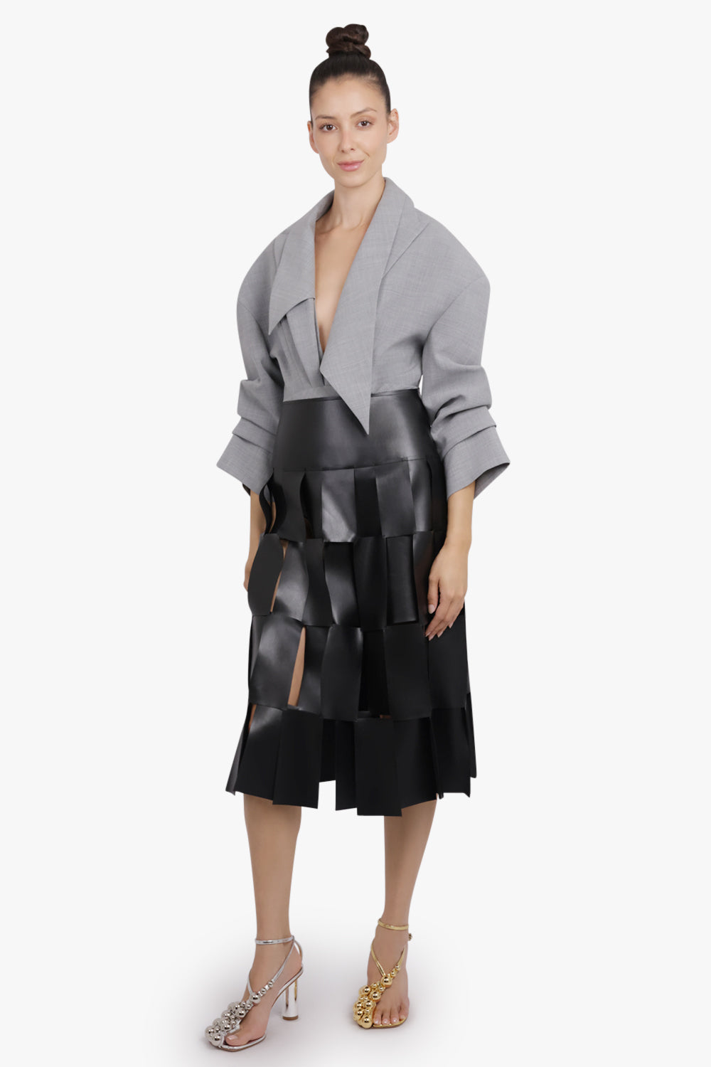 AWAKE MODE RTW Double-Layered Rectangle Midi Skirt | Black