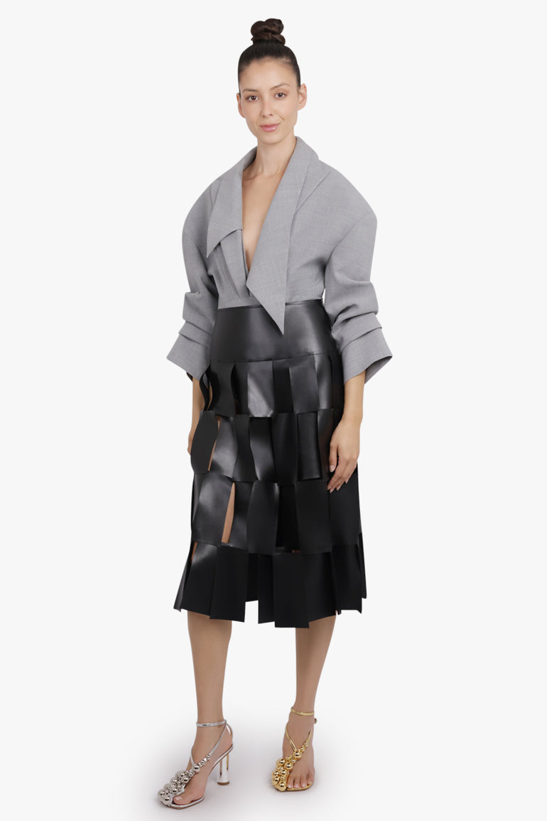 AWAKE MODE RTW Double-Layered Rectangle Midi Skirt | Black