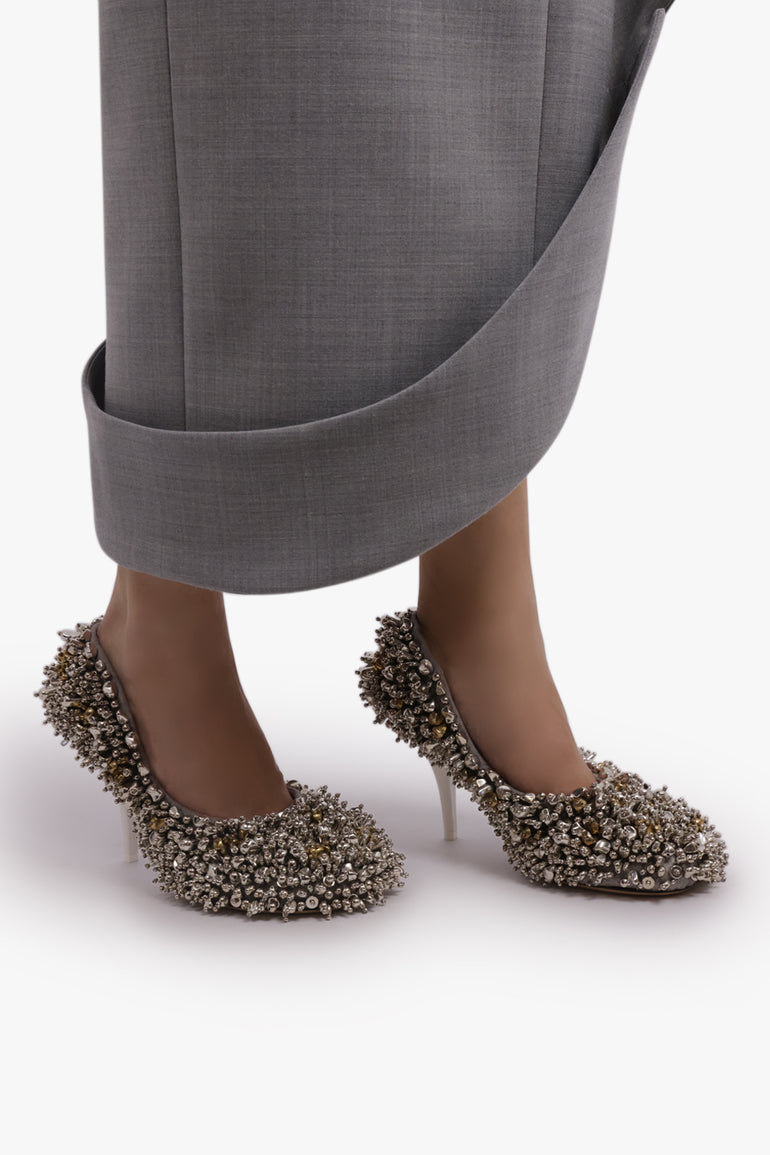 DRIES VAN NOTEN SHOES Embellished 90MM Round Toe Pump | Silver/Gold
