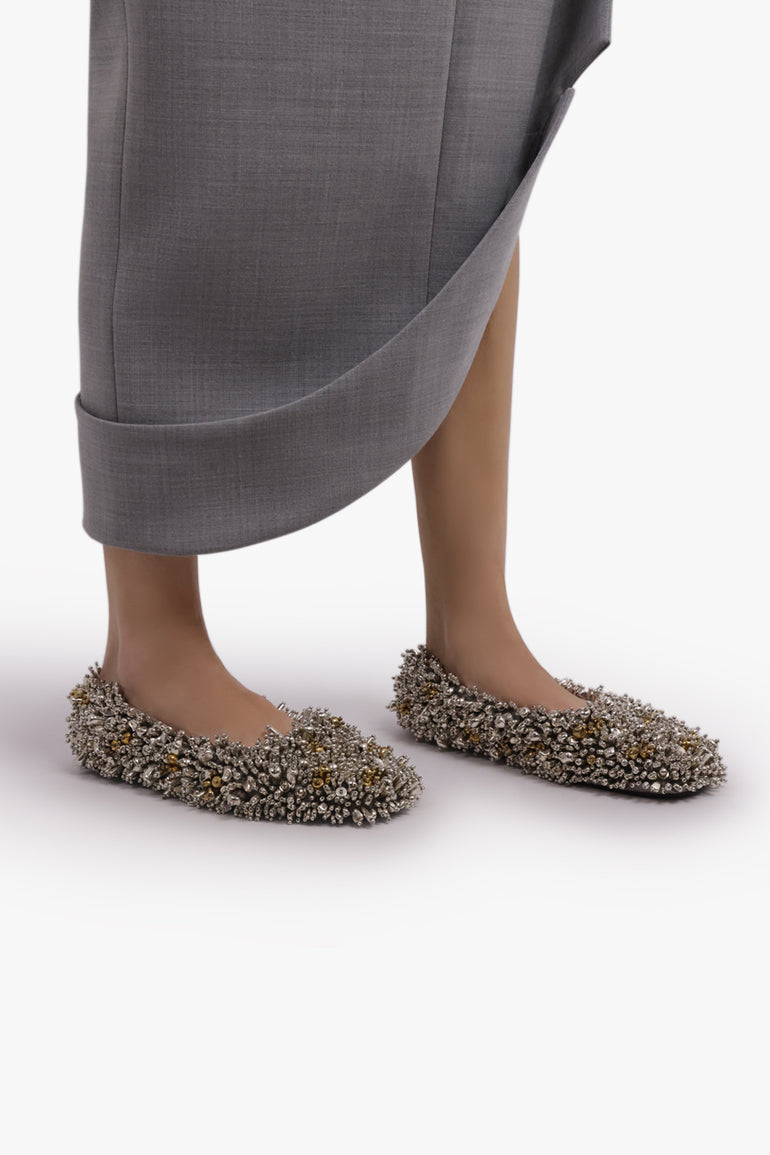 DRIES VAN NOTEN SHOES Embellished Round Toe Ballet Flat | Silver/Gold