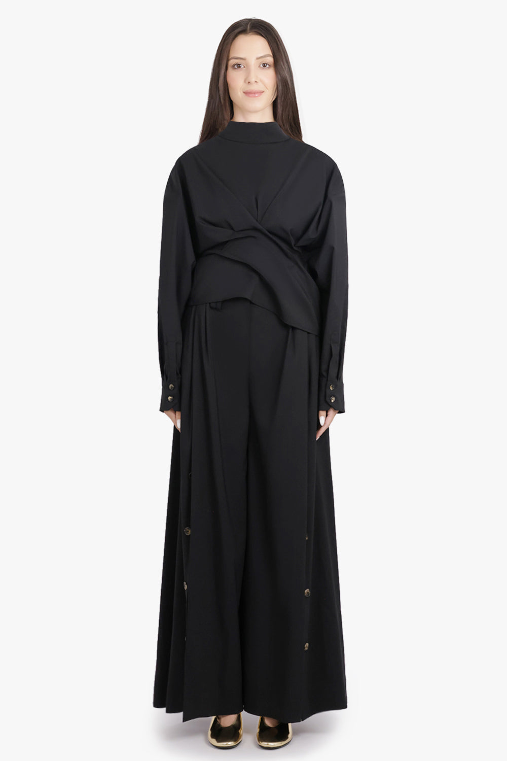 AWAKE MODE RTW Twisted L/S Shirt with Balloon Sleeve Detail | Black