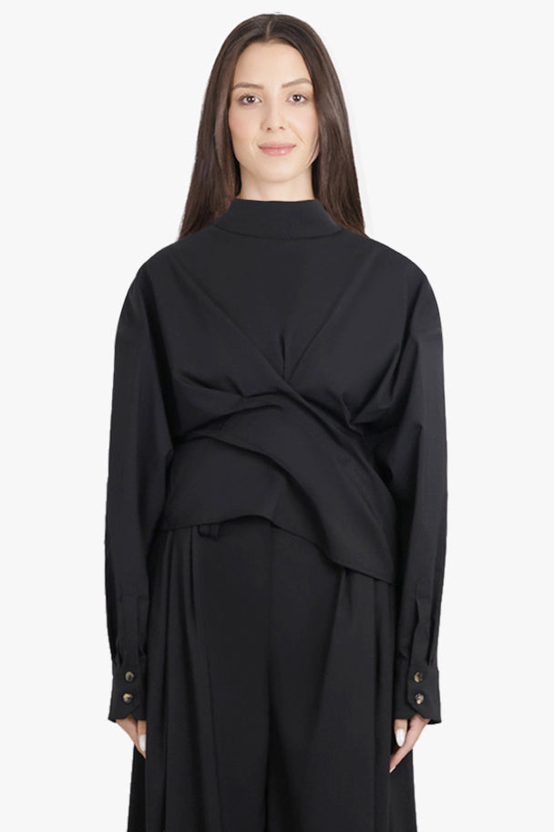 AWAKE MODE RTW Twisted L/S Shirt with Balloon Sleeve Detail | Black