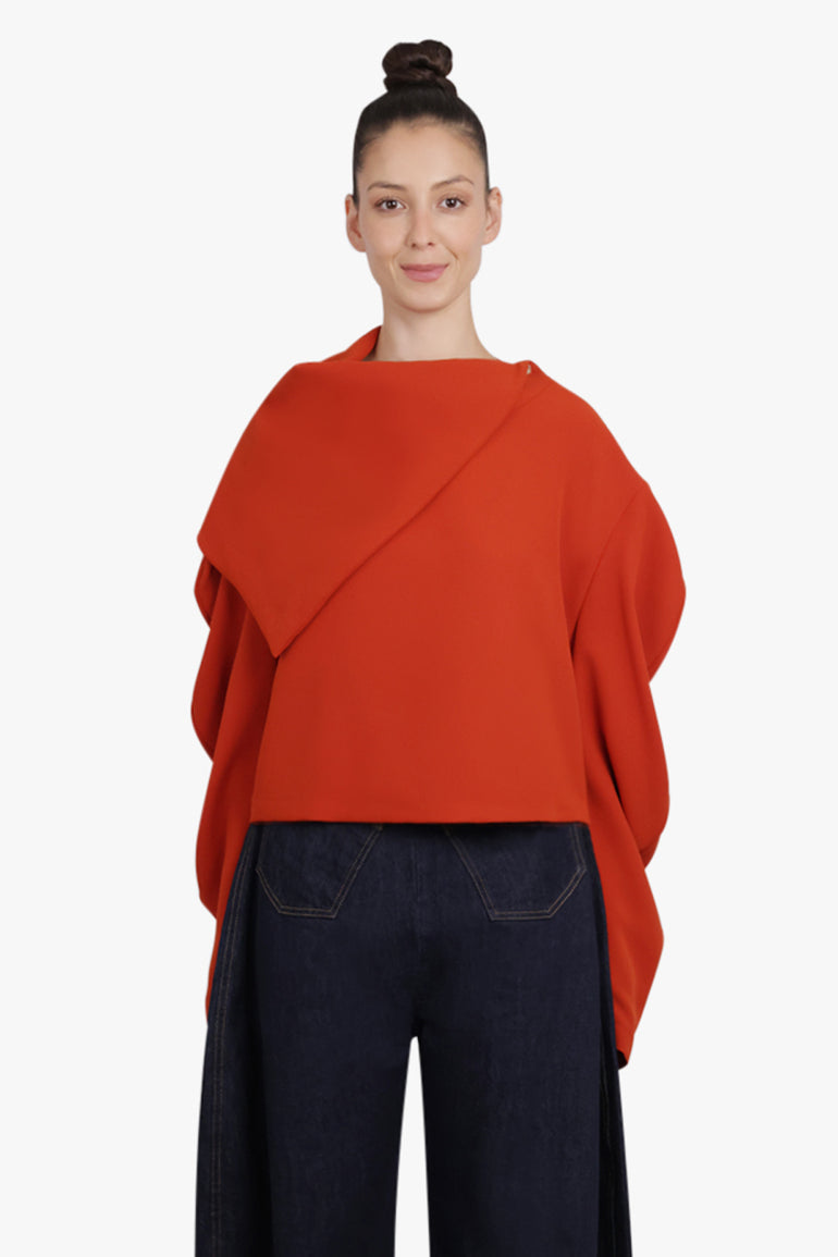 AWAKE MODE RTW L/S Drapped Collar Top | Terracotta