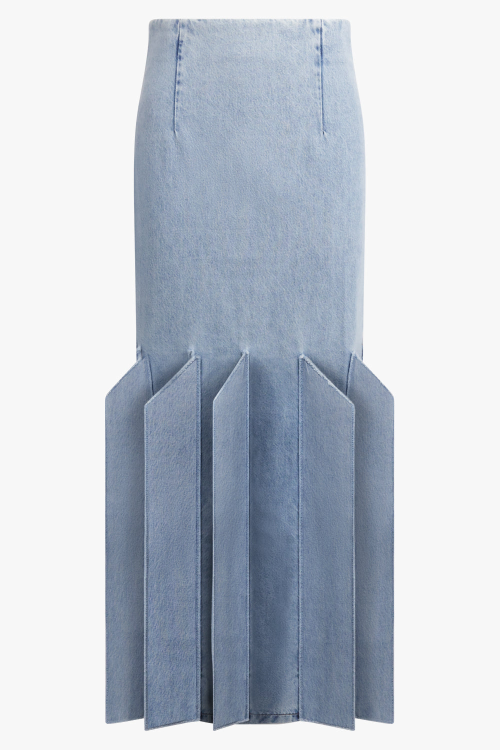 AWAKE MODE RTW Panel 3D Detail Midi Denim Skirt | Mid Blue