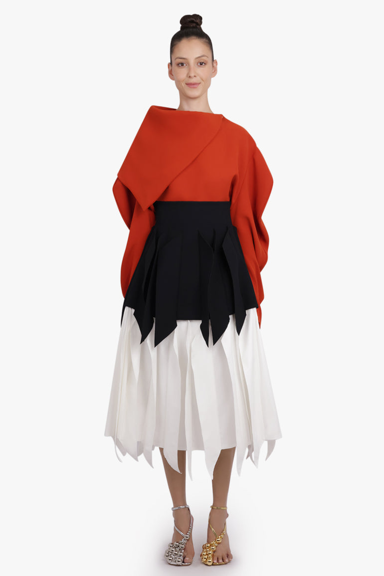 AWAKE MODE RTW Panel Applique Midi Skirt | Black/White