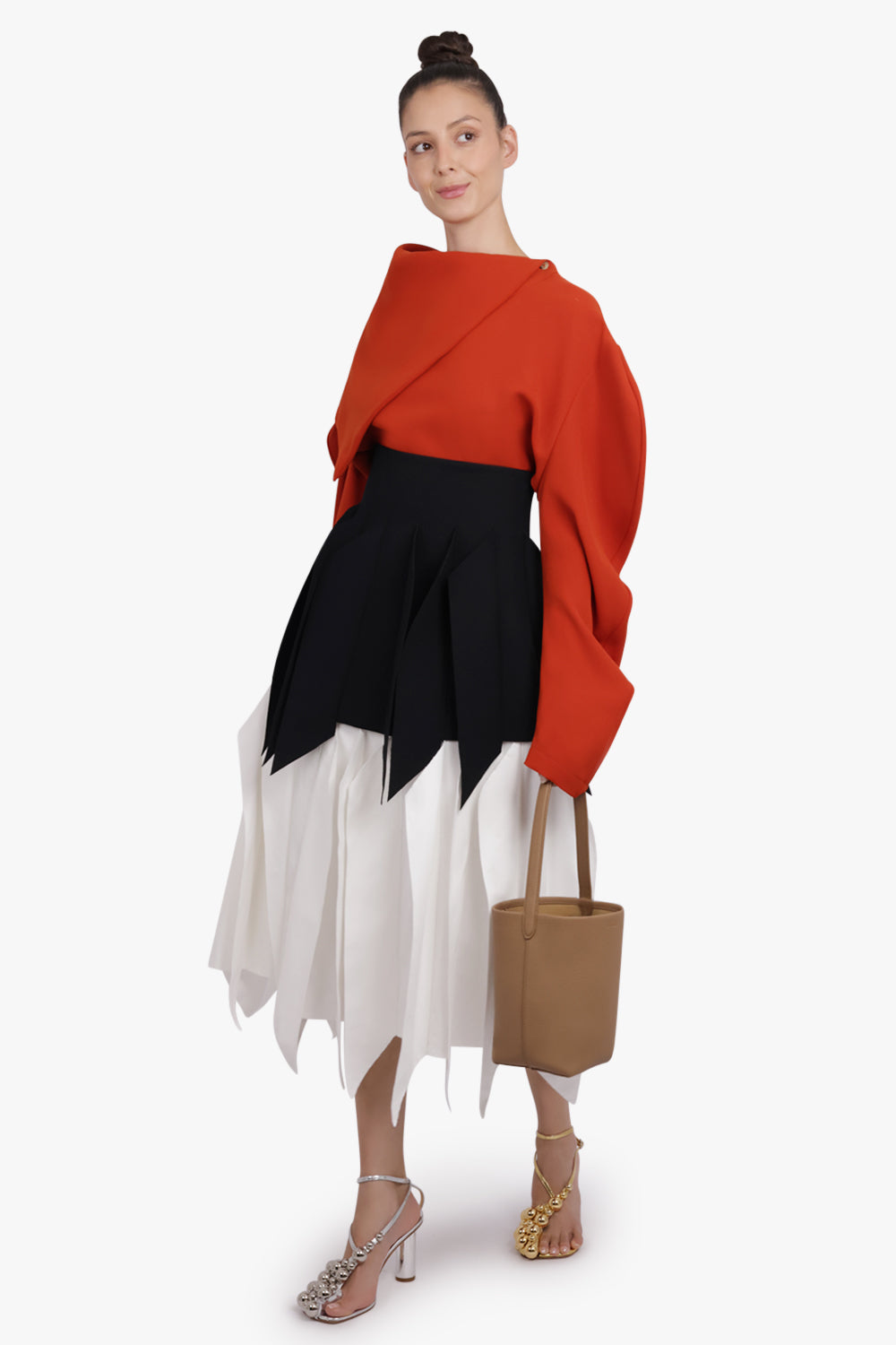 AWAKE MODE RTW Panel Applique Midi Skirt | Black/White