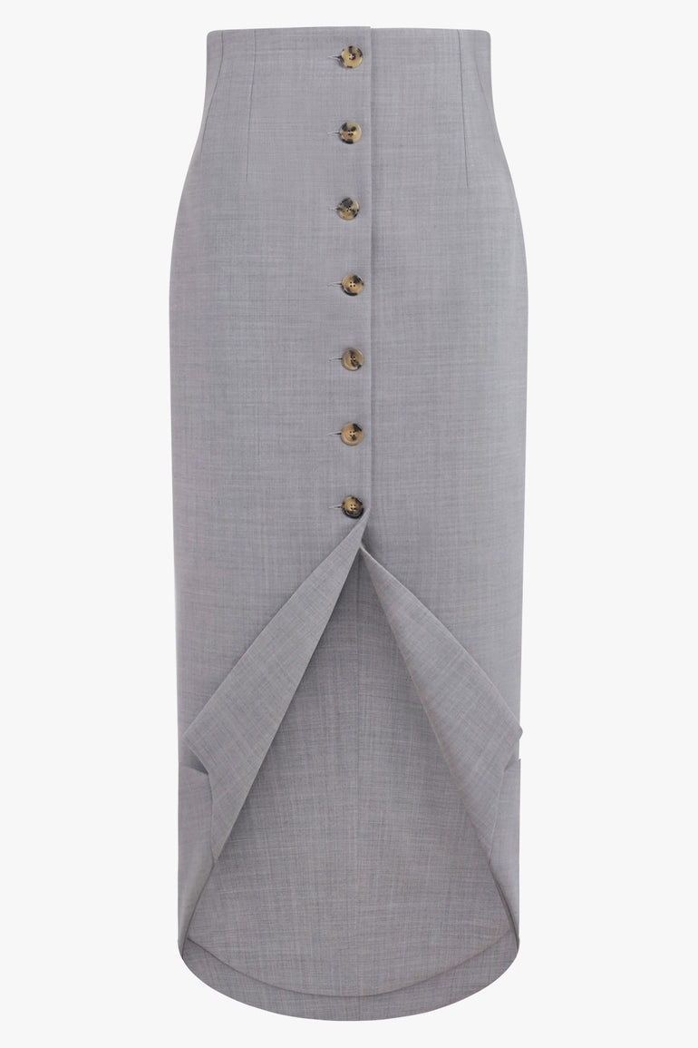 AWAKE MODE RTW Tailored Button Front Midi Skirt  | Grey