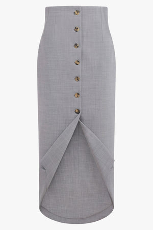 AWAKE MODE RTW Tailored Button Front Midi Skirt  | Grey