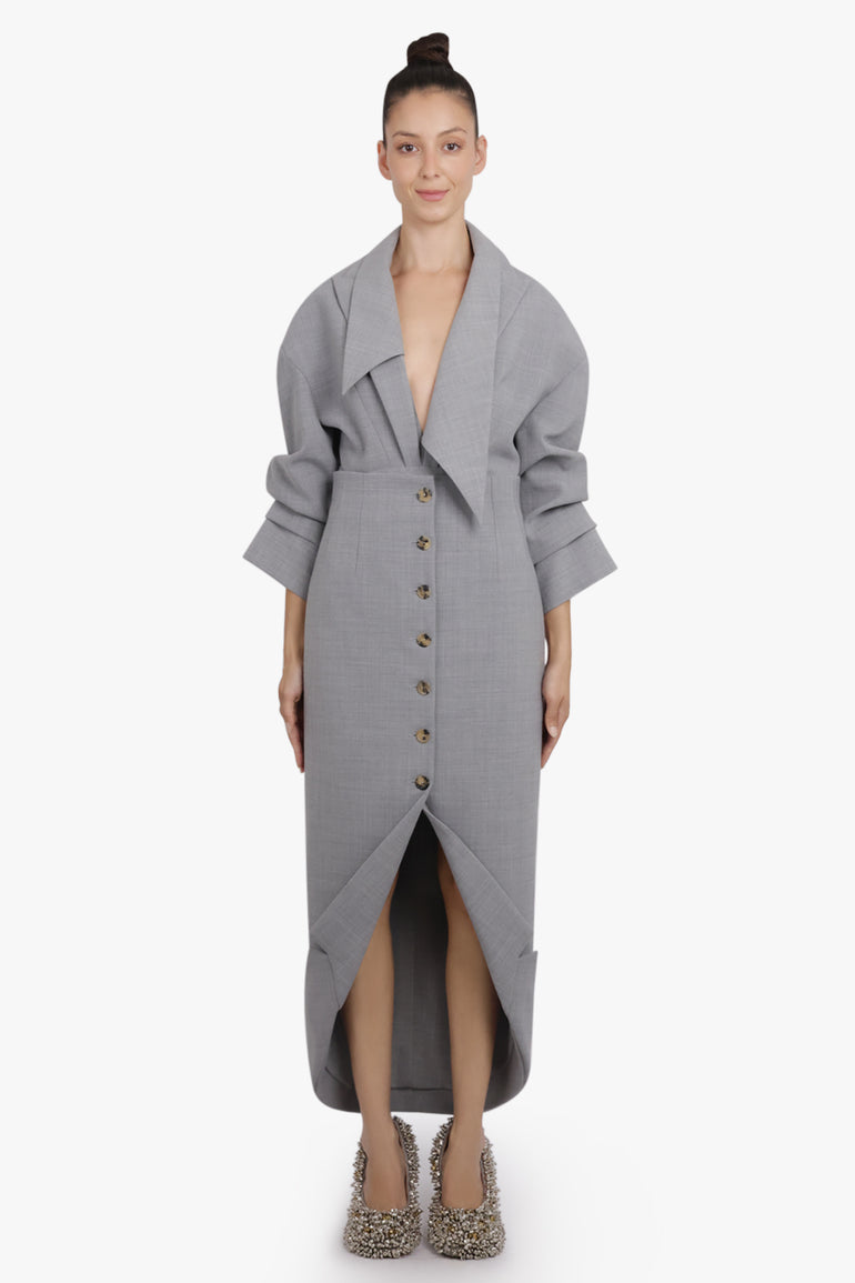 AWAKE MODE RTW Tailored Button Front Midi Skirt  | Grey