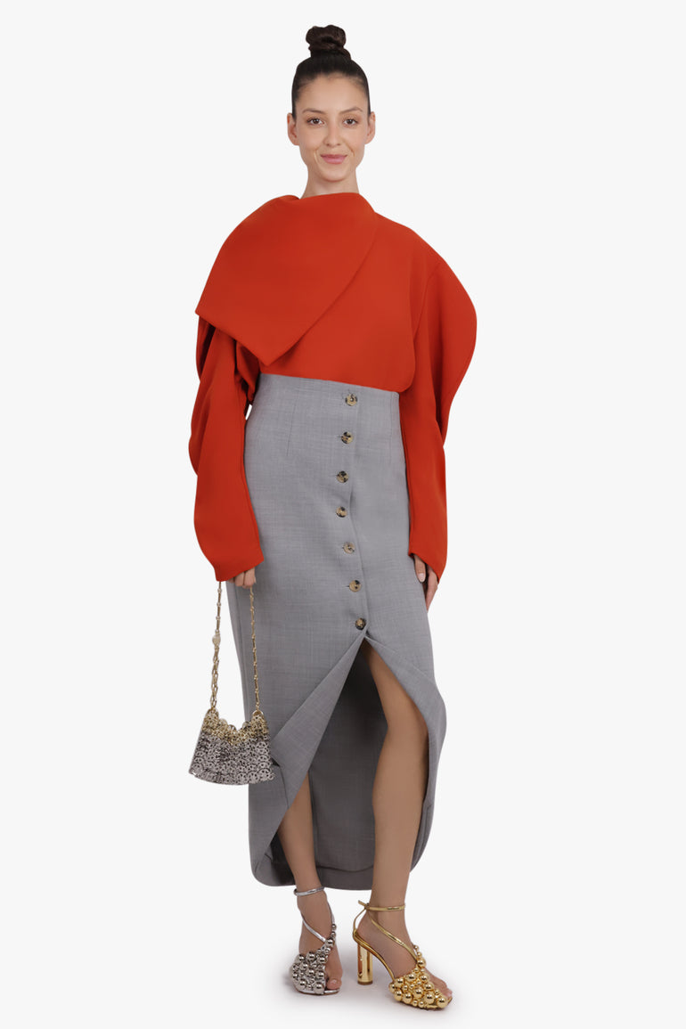 AWAKE MODE RTW Tailored Button Front Midi Skirt  | Grey