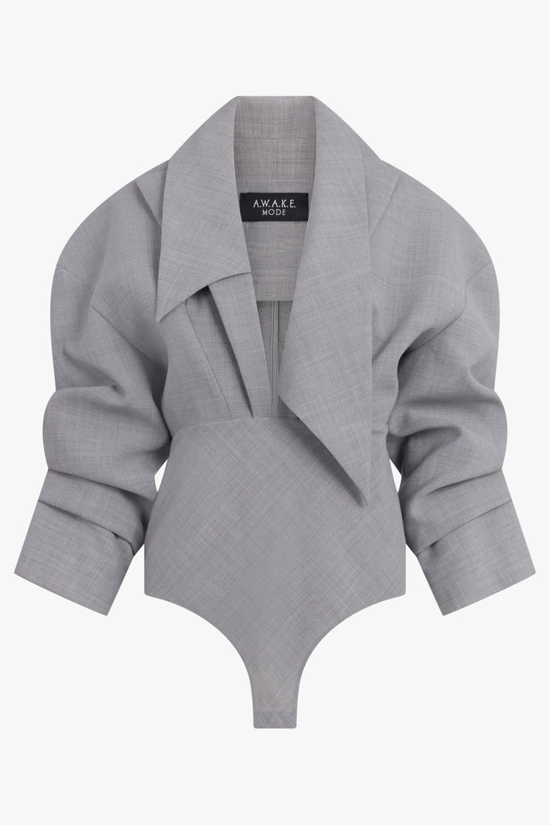 AWAKE MODE RTW Tailored L/S Bodysuit With Oversized Collar | Grey