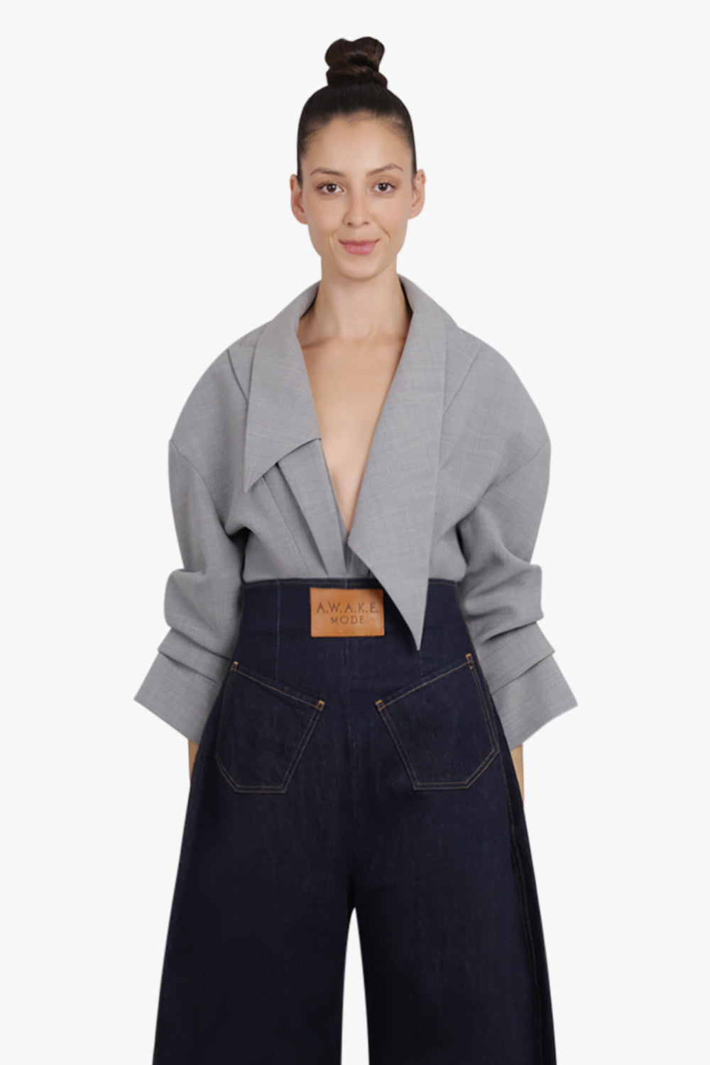 AWAKE MODE RTW Tailored L/S Bodysuit With Oversized Collar | Grey