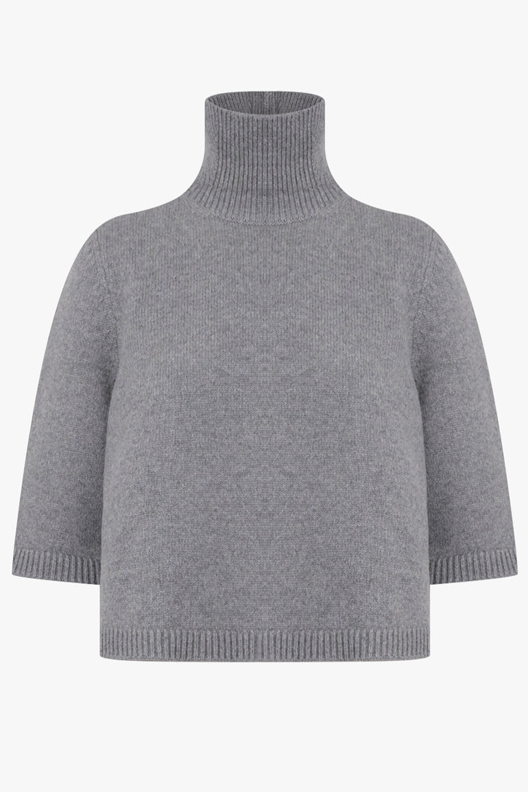 ALAIA RTW High-Neck S/S Cropped Knit | Anthracite Grey