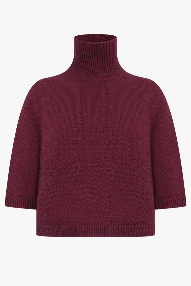 ALAIA RTW High-Neck S/S Cropped Knit | Bordeaux