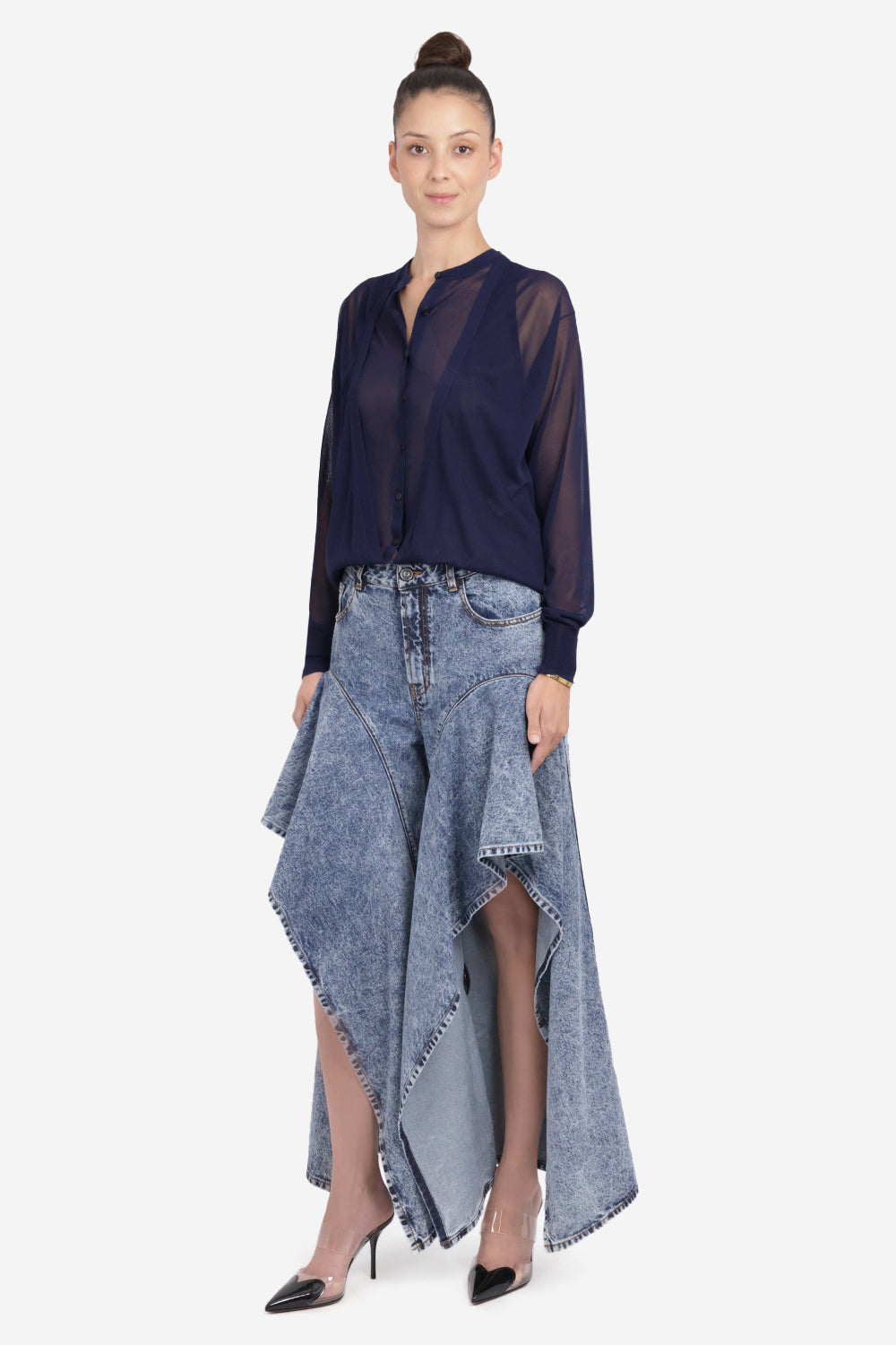 ALAIA RTW Folded L/S Sheer Cardigan | Midnight Blue