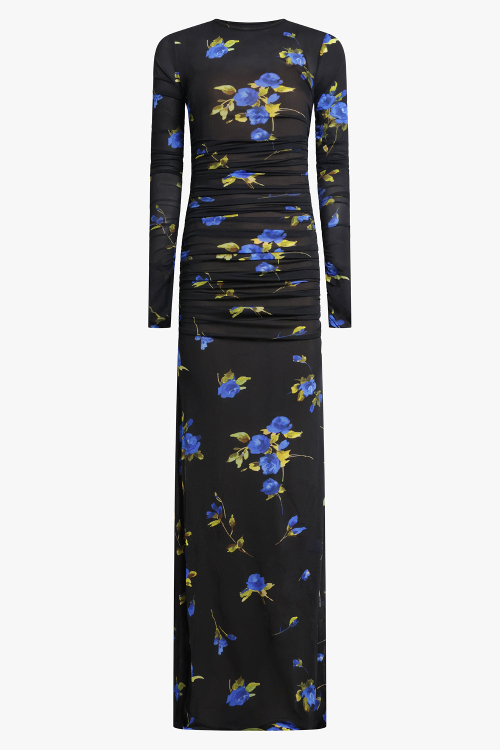 BLUMARINE RTW Floral Print L/S Maxi Dress | Black/Blue