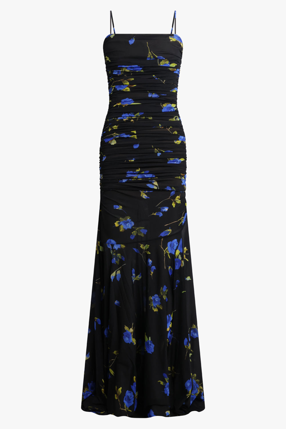 BLUMARINE RTW Floral Print Sleeveless Maxi Dress | Black/Blue