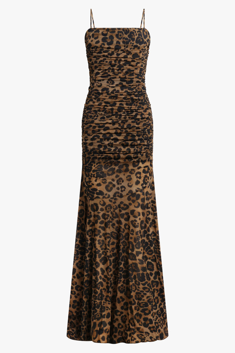 BLUMARINE RTW Leopard Print Sleeveless Maxi Dress | Brown/Black
